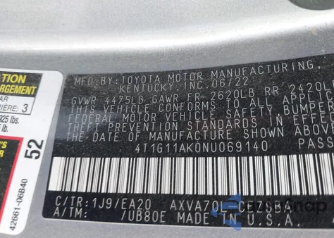 2022 Toyota Camry Se из США, поврежденный, VIN 4T1G11AK0NU069140